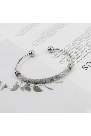 Gümüş Basit Paslanmaz Çelik Bükülmüş Hasır Açılış Çelik Bilyalı Bayan Bileklik Doğum Günü Gümüş