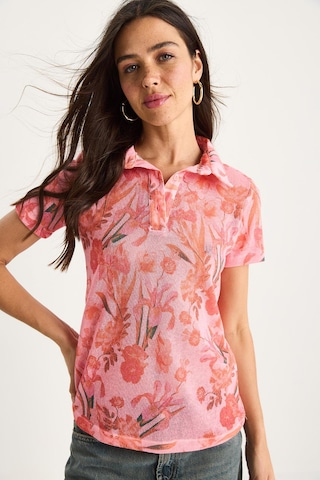 Shade Kadın Polo Yaka Desenli Dijital Baskılı Regular Yazlık Örme Bluz 60282016 - Pembe