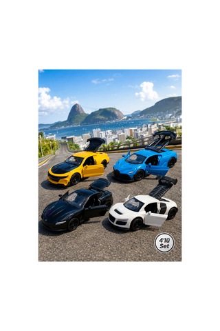 4'lü Die Cast Metal Spor Araba Seti Set 2 1:64 Ölçek - Açılır Kapı & Bagaj - Kutulu Koleksiyon Karışık Renk Ve Model