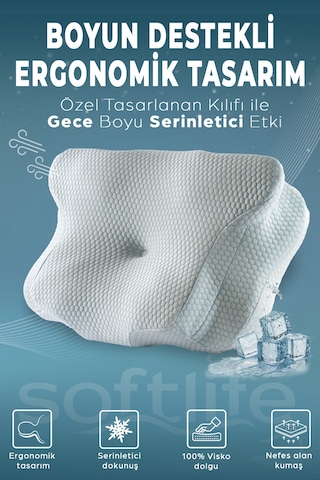 Nova Ice Serinletici Kılıflı Visco Soğuk Yastık Ortopedik Boyun Destekli Memory Foam Ergonomik Yastık 62x42x13/10cm Beyaz