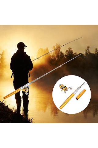 Olta Makarası Combo Kit Seti Mini Teleskopik Taşınabilir Cep Kalem Olta Direği + Makara Blue