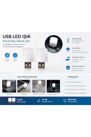 2'li Usb Led Mini Gece Lambası Beyaz