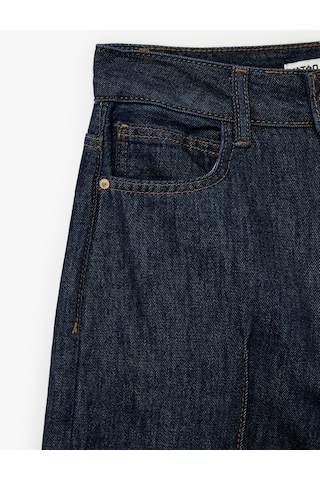 Koton Pamuklu Düğmeli Yüksek Bel Nervürlü Geniş Paça Denim Pantolon - Wide Leg Jeans Koyu İndigo 6sal40123md İndigo