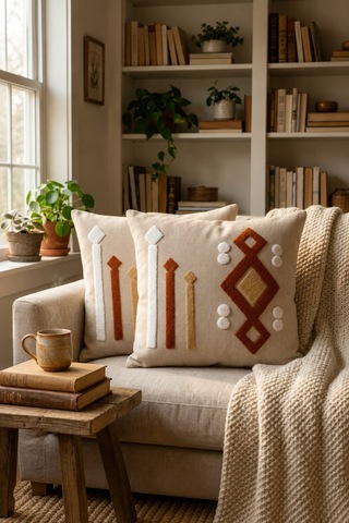 Punch Nakış Kırlent Kılıfı 2 Li 40 Cm X 40 Cm Açık Güneş Mavisi