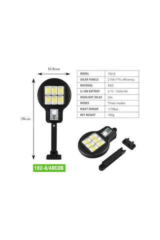 Cl-182-6 Güneş Enerjili Solar Sokak Lambası 48 Led Armatür 3 Mod Diğer