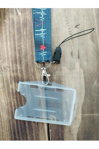 Lacivert Ekg Kalp Ritmi Kart Askısı Yaka Kartı Boyun Askı İpi Telefon Askısı Yatay Dikey Kart Koruyucu