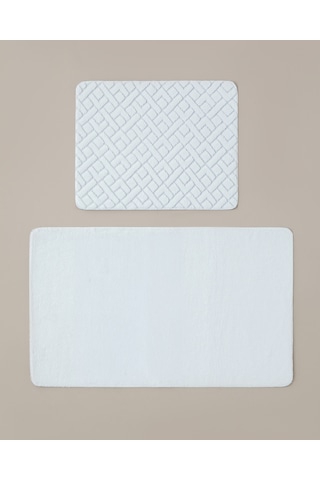 English Home Gridline Kaydırmaz Taban Banyo Paspası Seti 60x100 Cm + 50x60 Cm Beyaz