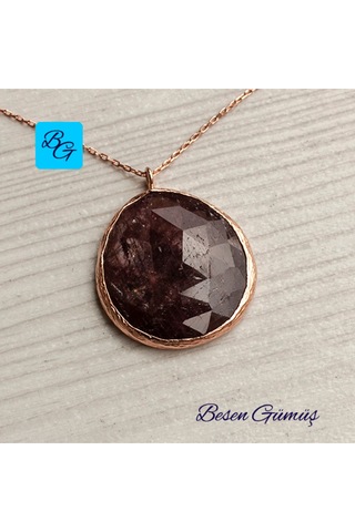 Rose Yuvarlak Doğal Yakut Taşlı Kolye Rose - Gold - Gümüş
