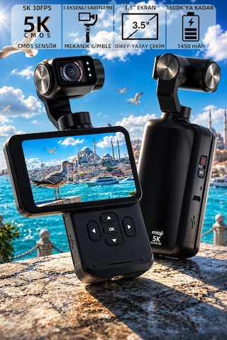 Mioji Pocket 3 5k 30FPS 48MP 3 Eksenli Gimbal Kamera