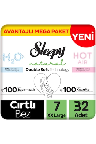 Sleepy Natural Double Soft Avantajlı Paket Bebek Bezi 7 Numara Xxlarge 32 Adet