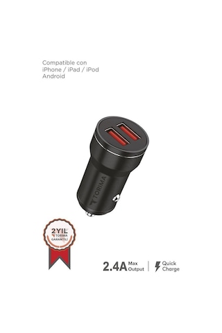 Torima C01 Siyah 2 Usb Port Girişli Transmitter Araç Şarj Cihazı