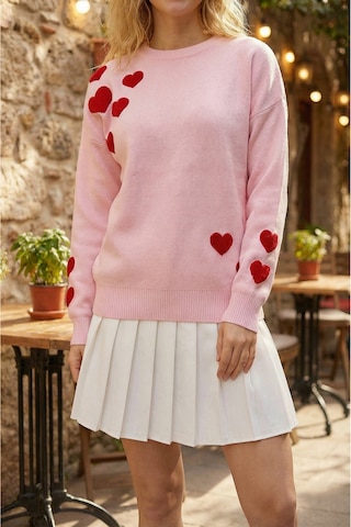 Sayzen Your Shine Kalp Nakışlı Basic Kadın Kazak Tyc78b078cf67382cd7ae1700 Pembe