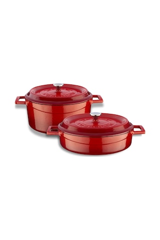 Lava Döküm Yuvarlak Derin ve Sığ 5 Parça Tencere Seti