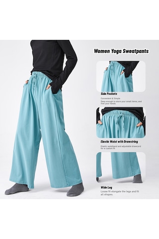 Gajeena Kadınlar İçin Rahat Pamuklu Yoga Pantolonu - Geniş Paça, Esnek Bel, Yan Cepli Turkuaz Turkuaz