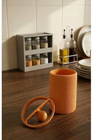 Modern Geometrik Dokulu Masaüstü Çöp Kovası - 18 Cm - Reddish Brown - Turuncu Turuncu