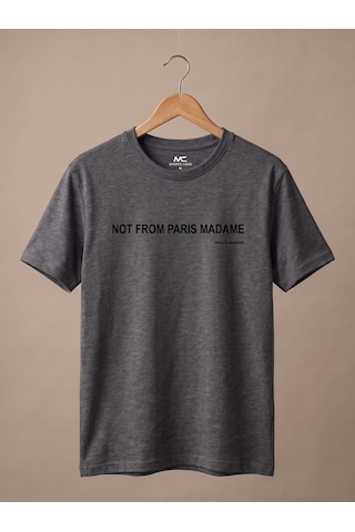 Maccali Erkek Koyu Gri Not From Paris Baskılı Bisiklet Yaka Tişört