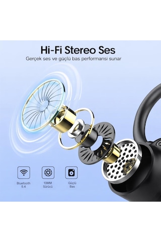 Coofbe Bluetooth Vers.5.4 500mah Kancalı Kulakiçi Bluetooth Kulaklık Şarj Göstergeli Stereo Kulaklık