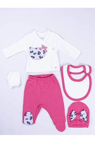 Aydodo Kız Bebek 5li Zıbın Set Pembe Bebe Takım Gülkurusu