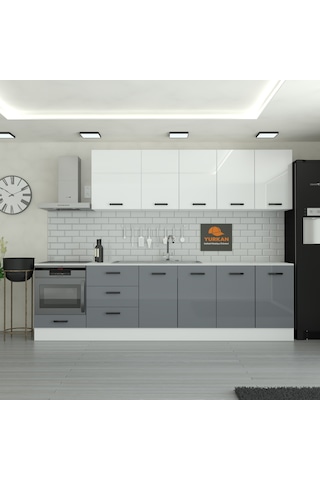 295 Cm Mutfak Dolabı Mdf Kapak Tezgah Dahil Yrkn295 98 Gri