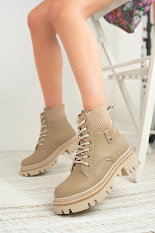 Nesil Shoes Dvm 5003 Vizon Bağcıklı Kadın Bot-vizon Vizon