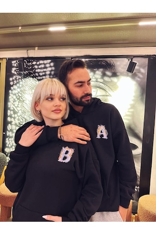 Sevgili Baş Harfli Çift Sweatshirt Kombini Hodie 3 Oneoctobeerbaşharf SIYAH