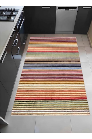 Renkli Çizgiler Modern Halı Dekoratif Kilim Çok Renkli