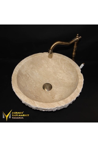 Traverten Doğal Patlatma Çanak Lavabo