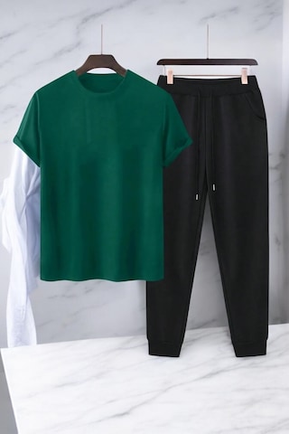 Uyguntarz Unisex Saksı Tasarım Basklı Tshirt Eşofman Takımı Yeşil