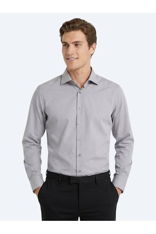 Kip Gri Regular Fit Uzun Dokuma Casual Pamuk Karışımlı Gömlek
