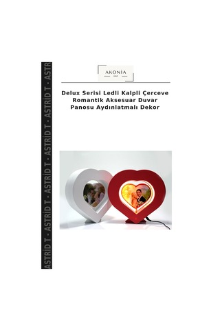 Delux Serisi Ledli Kalpli Çerceve Romantik Aksesuar Duvar Panosu Aydınlatmalı Dekor