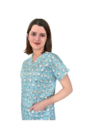 Master Likra Doktor&Hemşire Forması Mavi Diş Desenli Üst
