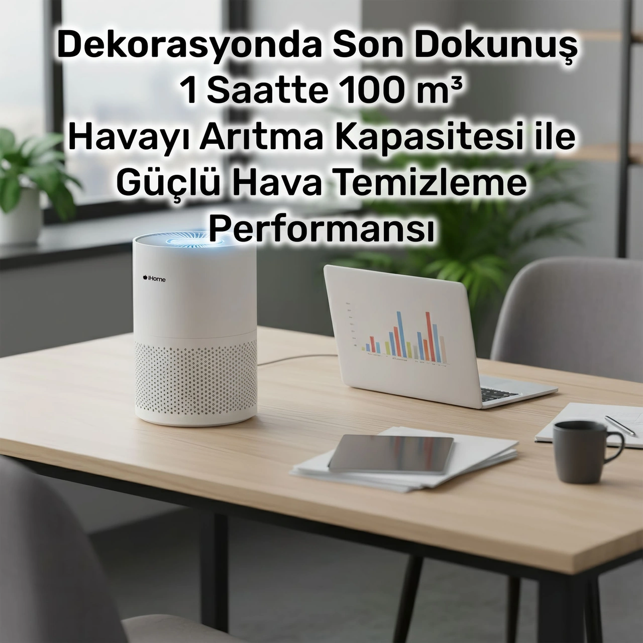 Npo İhome Arp1 Hepa-aktif Karbon Filtreli 100m3/h Işıklı Ultra Sessiz Air Purifier Hava Temizleyici