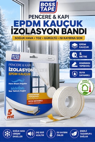 Kauçuk Pencere Kapı İzolasyon Bandı 5 Metre Kendinden Yapışkanlı Isı Ses Toz Rüzgar Yalıtım Bandı Be