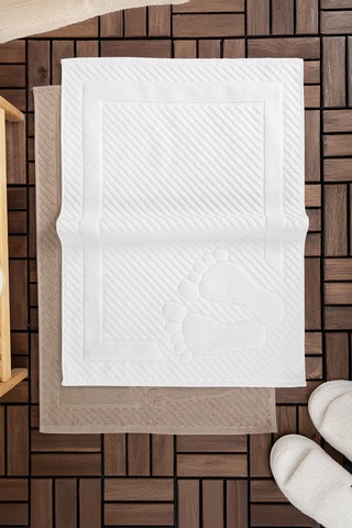 Leoline %100 Pamuk Premium 2'li Ayak Havlusu - Kahve - Beyaz Kahve - Beyaz