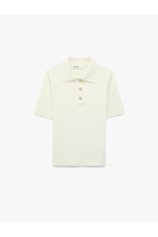 Koton Regular Fit Kısa Kollu Polo Yaka Triko Kazak Ekru 7wak90215ht
