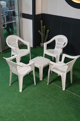 Alezy Bahar Dört Kişilik Sandalye Seti 4 Adet Sandalye + 50x50 Cm Orta Sehpa Beyaz