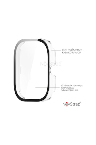 Novstrap Xiaomi Redmi Watch 4 İle Uyumlu Ekran Koruyucu Temperli Cam Ve Kasa Koruyucu Kılıf Sert Pc