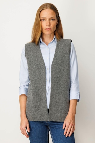 Desen Triko Kadın V Yaka Çelik Örgü Yün Anne Yelek 25044 Füme Füme