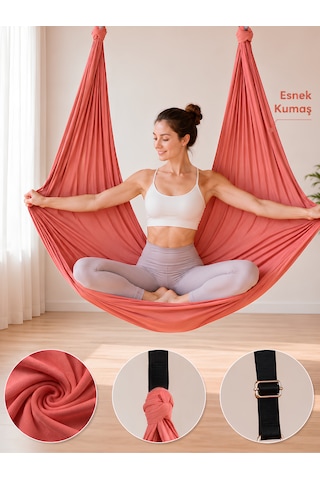 Yoga Hamağı Fly Salıncağı Yükseklik Ayarlanabilir Antigravity Esnek Askılı Denge Spor Aleti Pilates Fitness Denge Esneme Gerdirme Gelişim Kırmızı