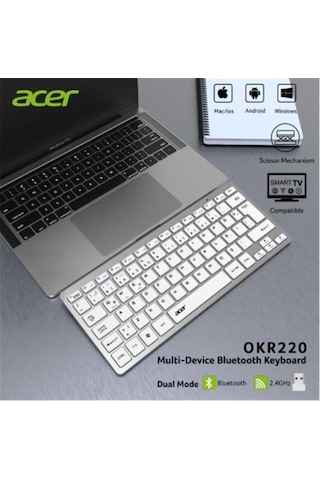 Acer Okr220 Beyaz Multidevice Dual Mode 2.4ghz Bluetooth Klavye Smart Tv Android