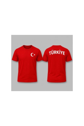 Herkesemoda Ay Yıldız Baskı Detaylı Basic T-shirt Kırmızı