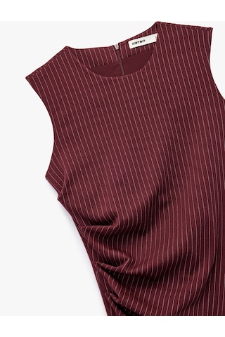 Koton Drape Detaylı Asimetrik Kesim Kolsuz Bisiklet Yaka Mini Elbise Bordo Çizgili 6wak80020uk Bordo Çizgili