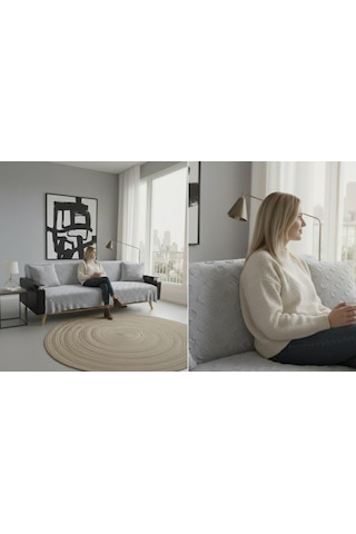 Jakarlı Koltuk Örtüsü 170x220 Cm/ Kaymaz, Şık, Dayanıklı Açık gri
