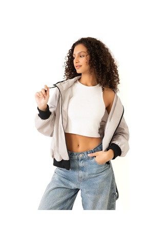 Riverstorm Kadın Taş Dik Yaka Su Ve Rüzgar Geçirmez Oversize Crop Mevsimlik Yağmurluk Rüzgarlık Taş