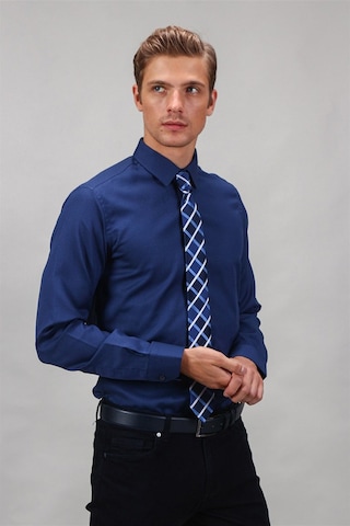 Tudors 12773 Modern Slim Fit Dar Kesim Armürlü Erkek Gömlek Lacivert