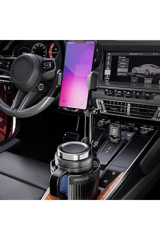 2'si 1 Arada Bardak Tutuculu Araç Telefon Tutucu Açı Ayarlanabilir Evrensel Basit Kurulum Otomobil Akıllı Telefon Tutucu Siyah