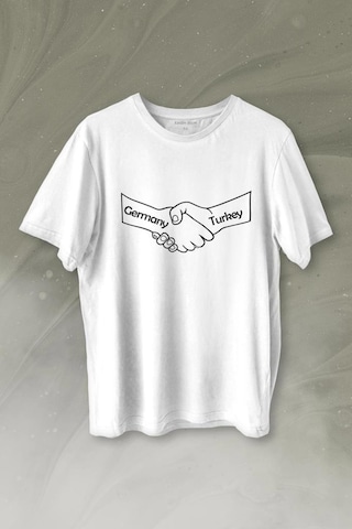 Ülke Dostluk Türkiye Almanya Friends El Tokalaşma Baskılı Tişört Unisex T-shirt 001
