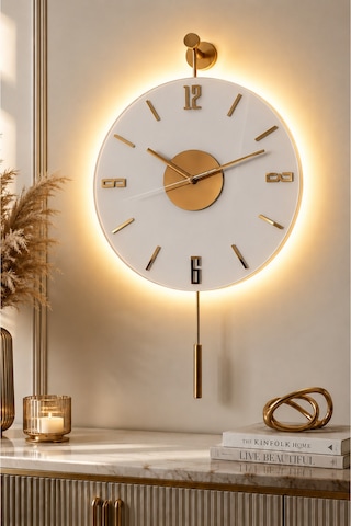 MetaQuartz Aksesuar Kardelen Gold Kristal Seri 30x55cm ,pilli Led ,modern Dekoratif Metal Duvar Saati