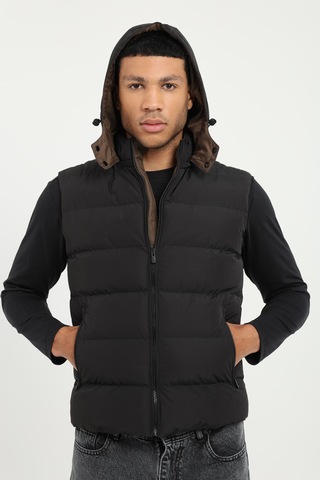 Dufy Erkek Slim Fit Kapüşonlu Siyah Yelek Mont-18153
