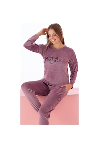 Farya Home Luxury Velvet Fransız Kadife Yazı Detaylı Pijama Takımı Lila
